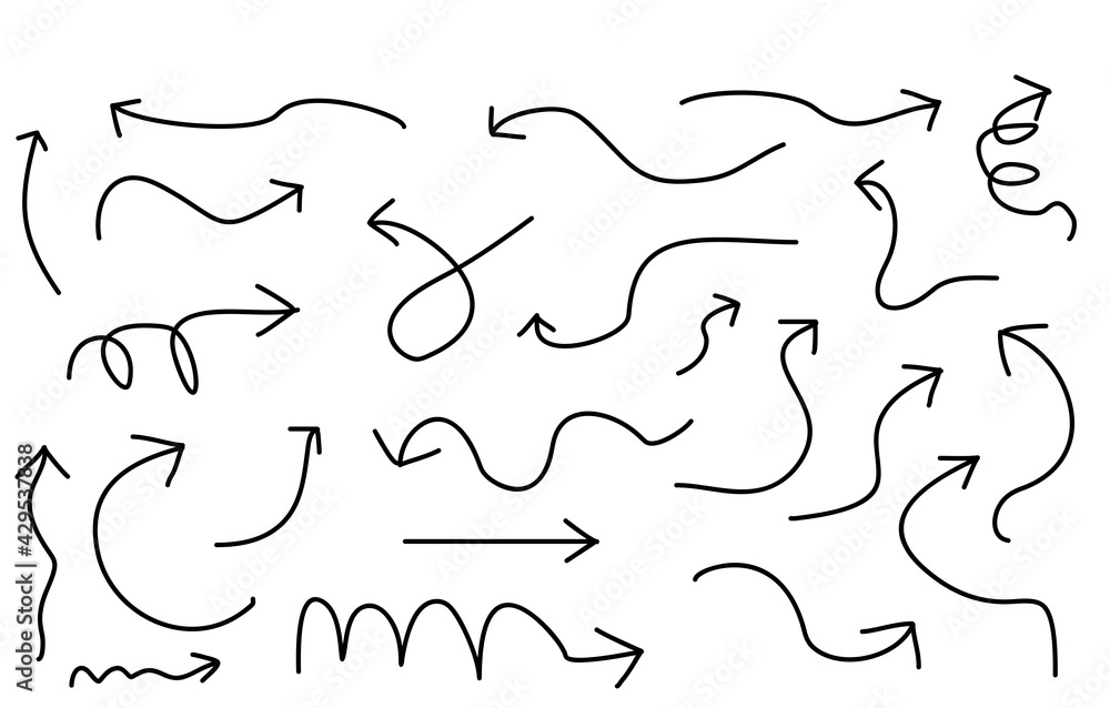Arrow abstract Hand drawn, set of Arrow Doodle vector 