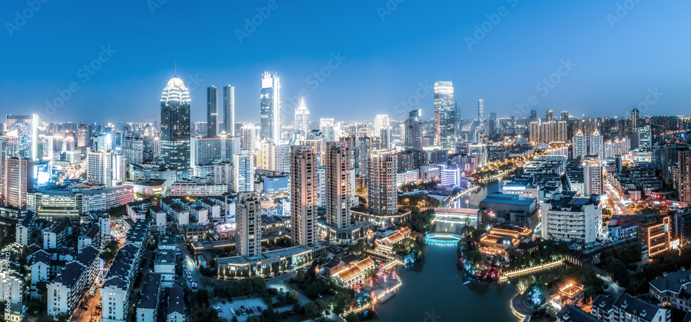 Obraz premium Aerial photography of modern urban architecture landscape night view of Wuxi, China