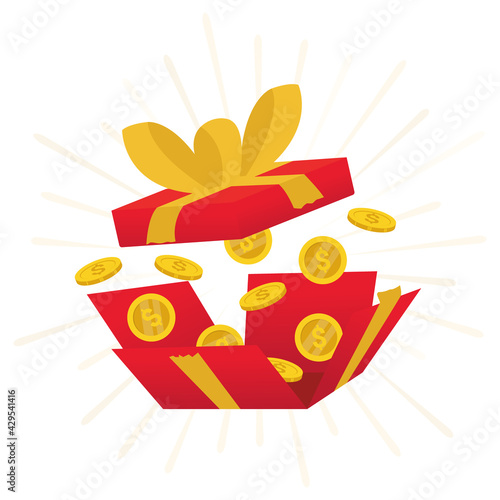 Open red box, Open Red Gift Box and Confetti, Win, lottery, quiz