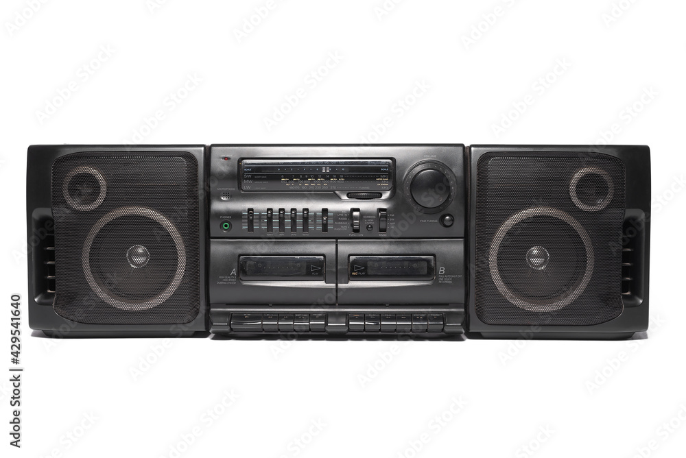 Retro tape recorder isolated on a white background. Radio cassette corder front view. Retro tape recorder isolated on a white background. Radio cassette corder front view.