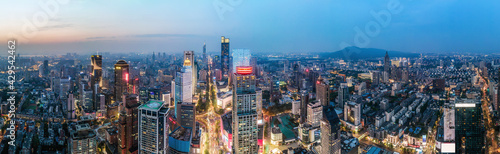 Aerial photography of the night view of modern city buildings in Nanjing