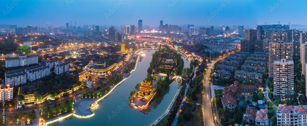 Aerial photography China Huai'an ancient canal architectural landscape night view