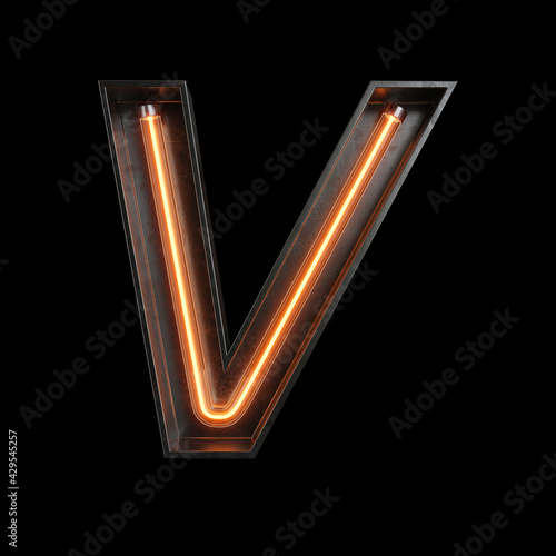 Neon Light Alphabet V with clipping path