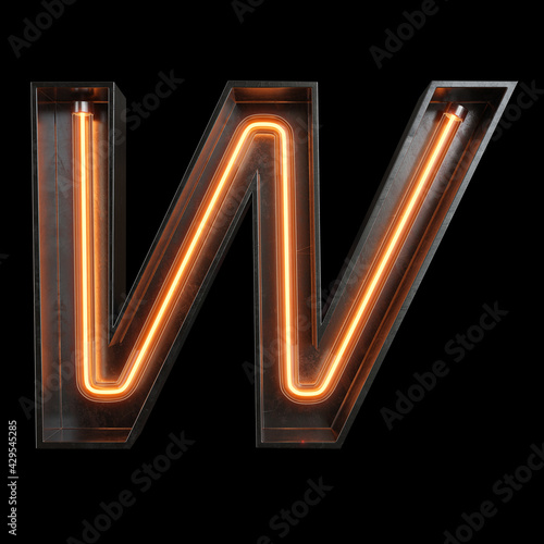 Neon Light Alphabet W with clipping path