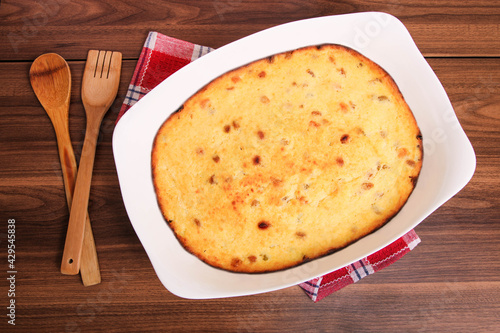 Cottage cheese casserole in a baking dish