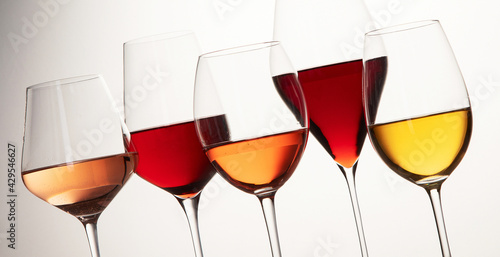 Red, rose and white wine in glasses