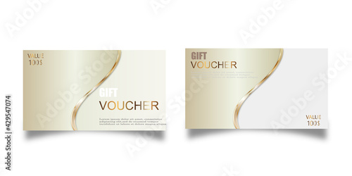 Vector set of luxury gift vouchers with ribbons and gift box. Elegant template for a festive gift card, coupon and certificate. Discount Coupon Template Vector Illustration EPS10