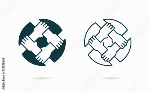 Teamwork icon. Vector illustration on white. Symbol of friendship, support, teamwork.