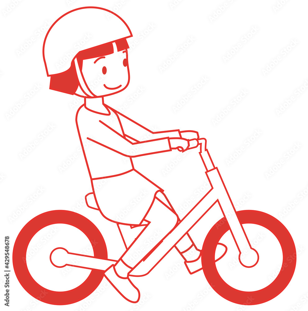 幼児用キックバイク ヘルメット人物女児女の子バランスバイクの線画イラスト自転車運動のイメージ Stock Vector Adobe Stock