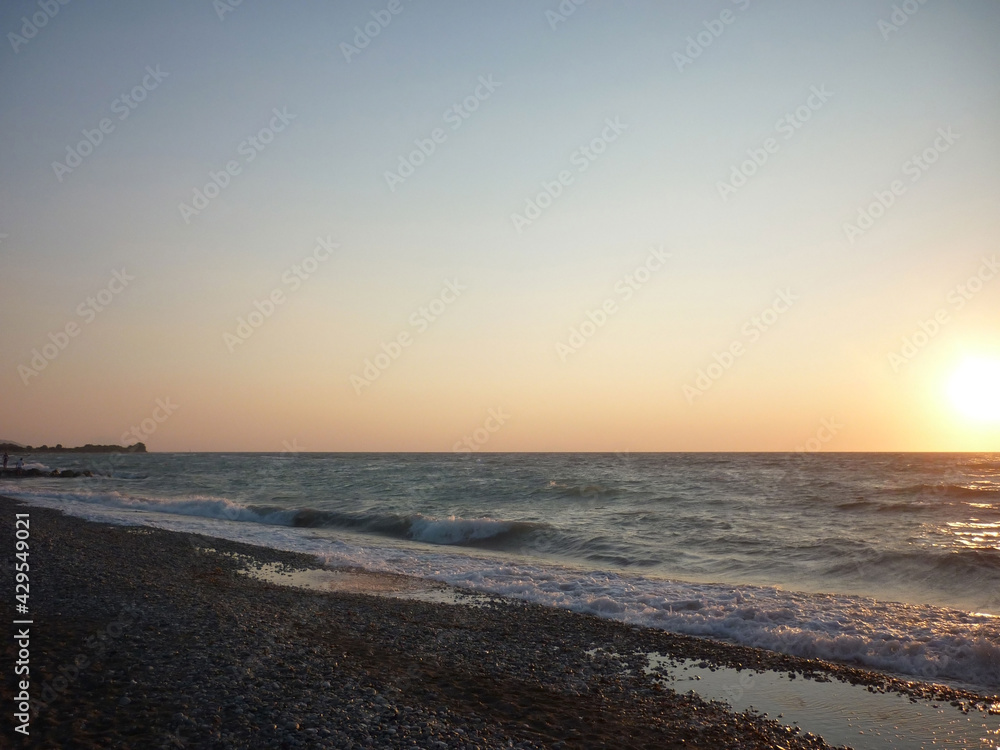 Beautiful sunset view and the ocean view in the evening on a beach