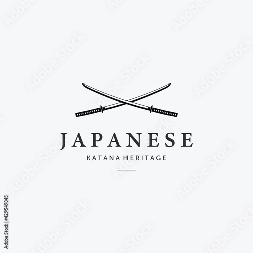 X Katana Ninja Sword Logo Icon Vintage Vector, Illustration Design of Samurai Japanese Heritage Concept
