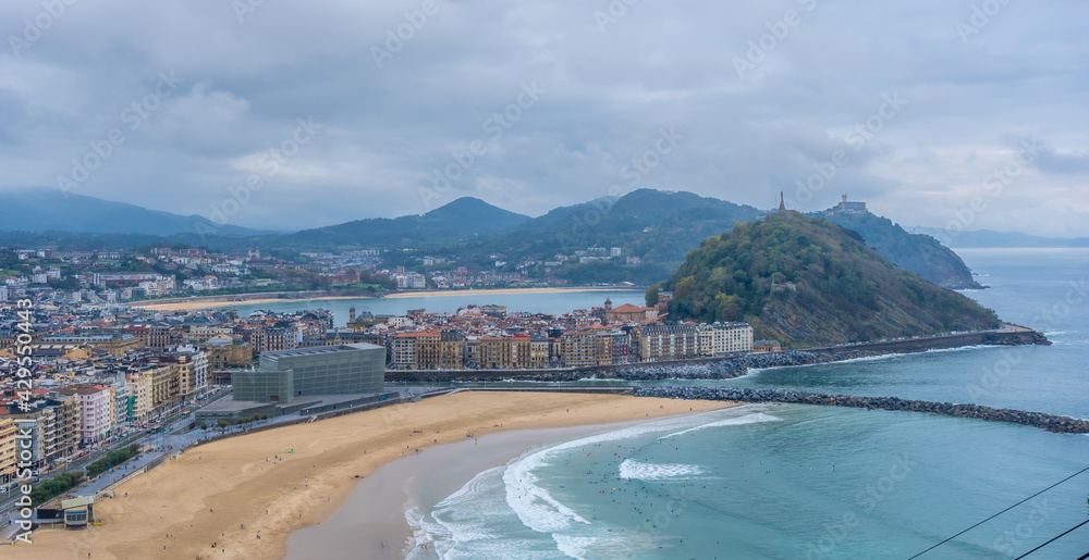 Panoramic view of the city of San Sebastian from Mount Ulia, Gipuzkoa. Basque Country