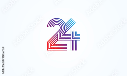 24 Number Logo, number 24 monogram line style, usable for anniversary, business and tech logos, flat design logo template, vector illustration