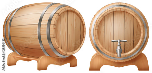 Cask in two views isolated on white background. Photo- realistic vector illustration.