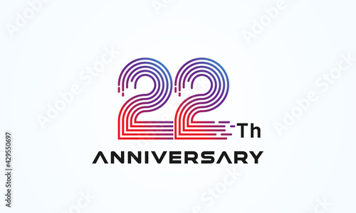 22 Number Logo, number 22 monogram line style, usable for anniversary, business and tech logos, flat design logo template, vector illustration