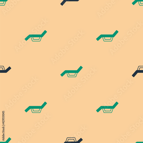 Green and black Sunbed icon isolated seamless pattern on beige background. Sun lounger. Vector