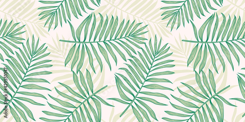 Tropical seamless pattern with palm leaves. Modern abstract design for paper, cover, fabric, interior decor and other