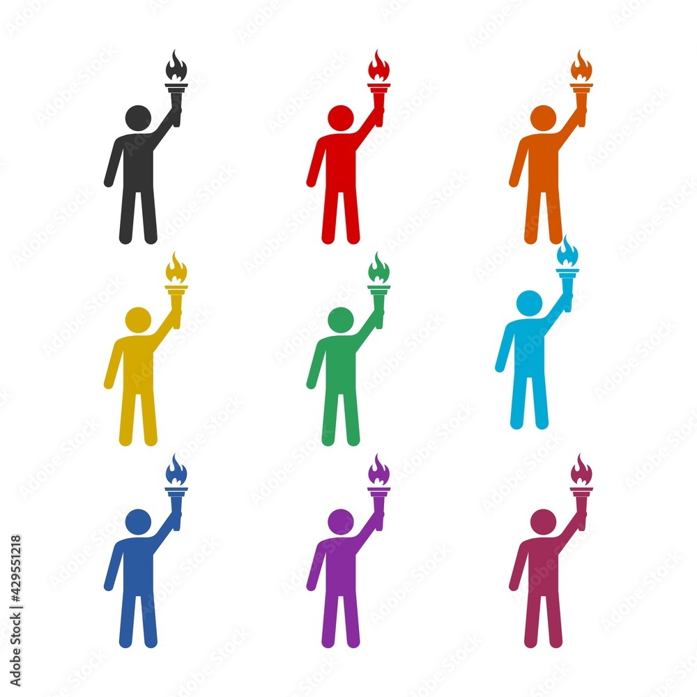 Man with Torch icon isolated on white background color set Man with Torch icon isolated on white background color set