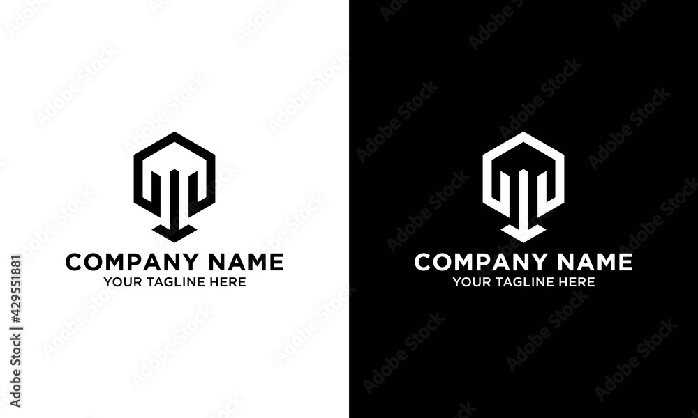 initial letters logo m black and gold monogram hexagon shape vector