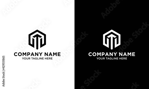 initial letters logo m black and gold monogram hexagon shape vector