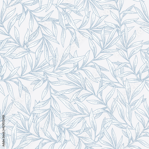 Blue eucalyptus leaves seamless pattern. Vintage background. 
