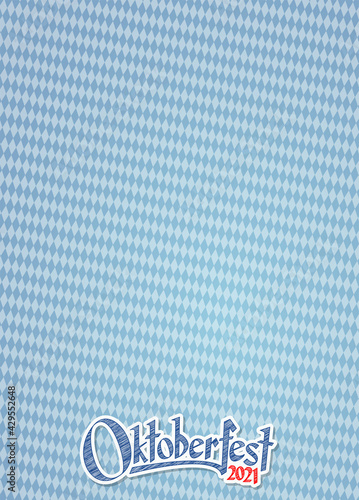 Oktoberfest 2021 background with blue-white checkered pattern