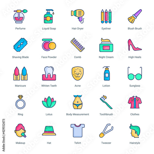 Health Beauty and Fashion Filled Icons - Stroked, Vectors