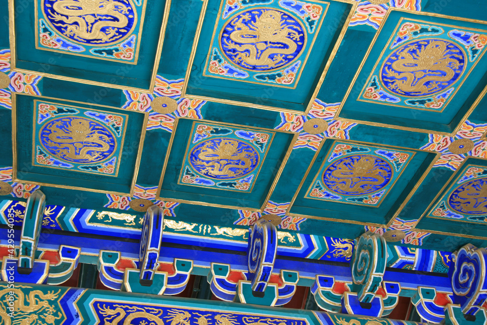 decorated ceiling at the summer palace in beijing (china)