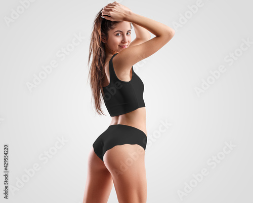 Mockup of Black Underwear, Top and Panties on the Body of a Young Girl, on  the Background Stock Photo - Image of female, retail: 216842652