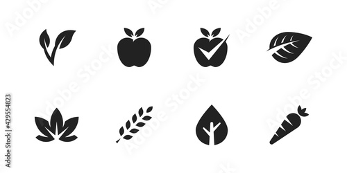 Set of vegan organic bio icons. 