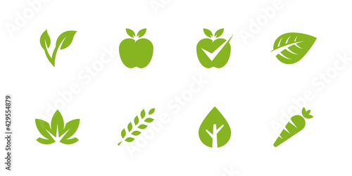 Set of vegan organic bio icons. 