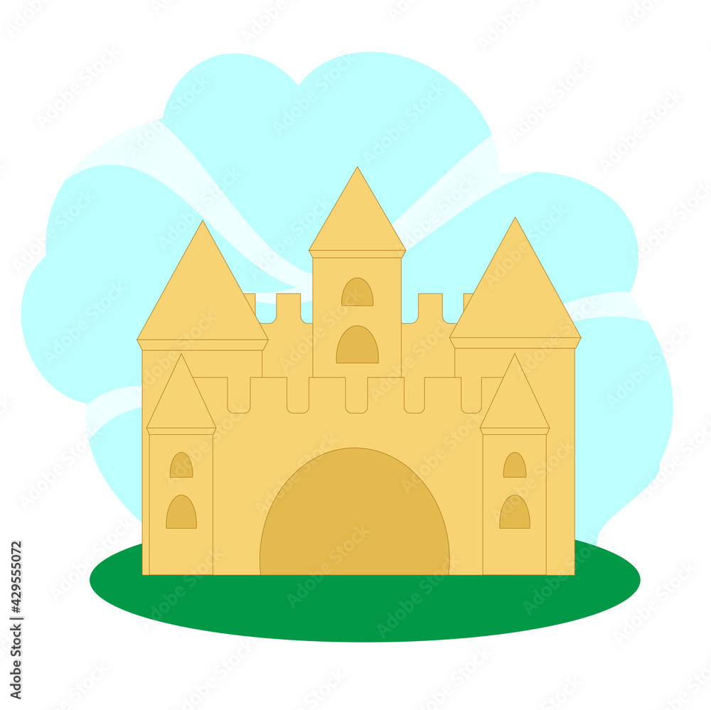 Castle on the background of grass and sky