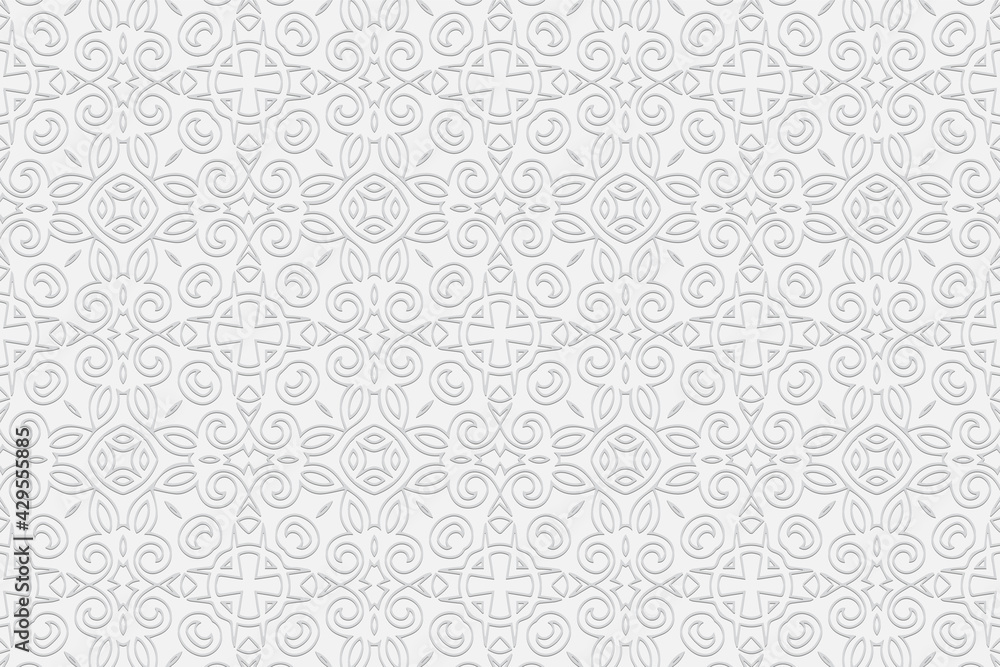 3d volumetric convex geometric white background. Ethnic embossed Moroccan ornament based on traditional Islamic pattern Design for presentations, websites, textiles, coloring.