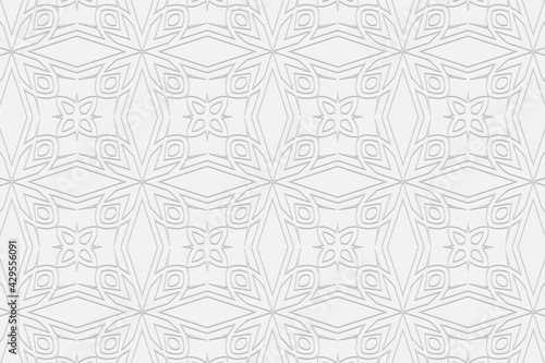 3d volumetric convex geometric white background. Ethnic relief large Moroccan ornament based on traditional Islamic pattern Design for presentations, websites, textiles, coloring.