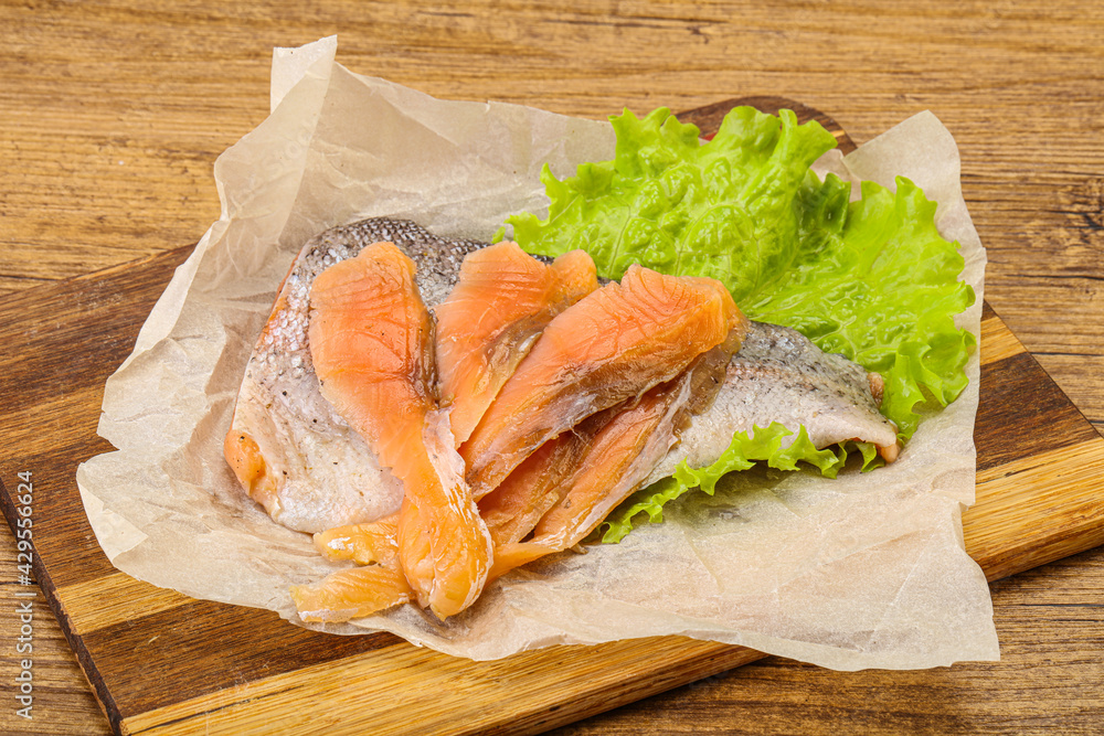Sliced natural wild trout fillet Sliced natural wild trout fillet