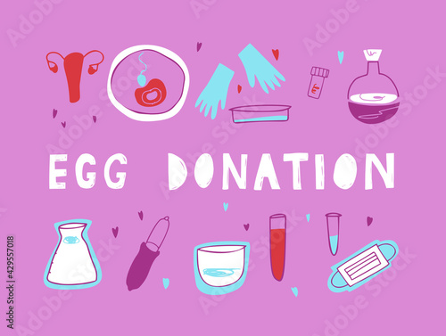 Icons medical mask, test tubes, medical gloves. Pregnancy, surrogacy, in vitro fertilization, embryo cultivation and transfer. 