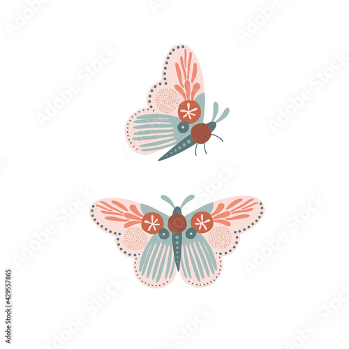 Whimsical moon moth vector illustration isolated on white. Magical luna butterfly decorative graphic clip art. Spiritual Boho folk art vibes print design