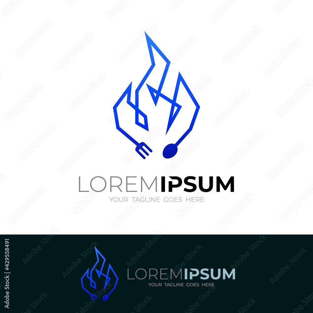 Restaurant logo with fire design vector, line style logo template Restaurant logo with fire design vector, line style logo template