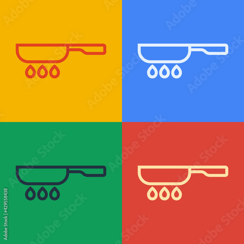 Pop art line Frying pan icon isolated on color background. Fry or roast food symbol. Vector