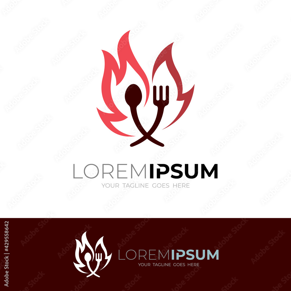 Fire logo with cutlery design template, simple style logos