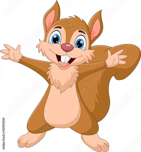 cartoon squirrel waving both hands and smiling