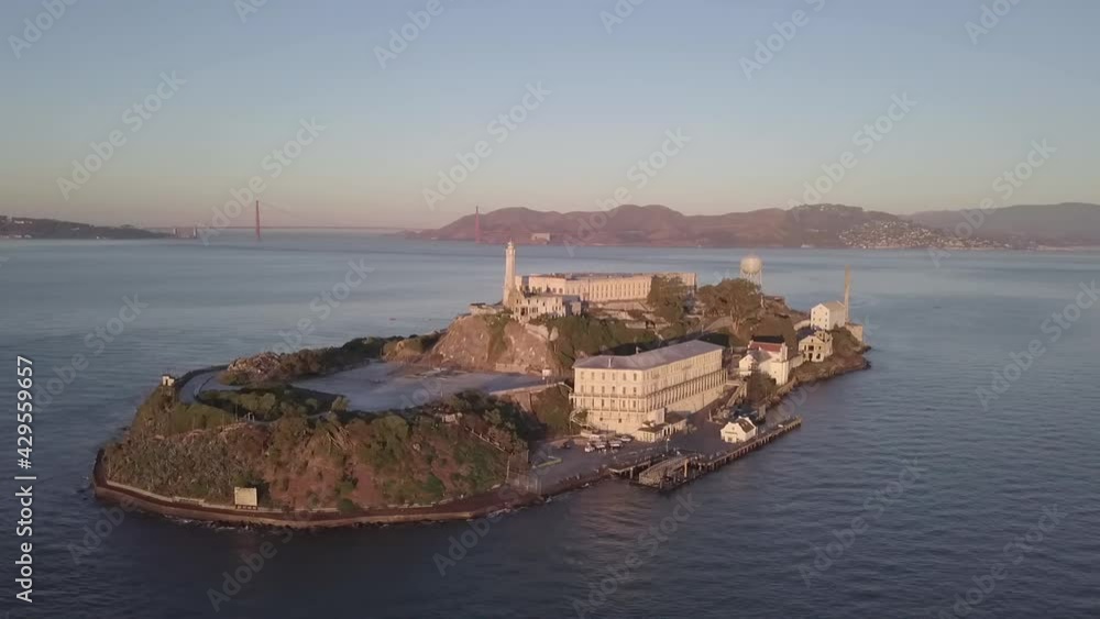Aerial drone view landmark attraction Alcatraz island San Francisco coastline historic famous place Aerial drone view landmark attraction Alcatraz island San Francisco coastline historic famous place