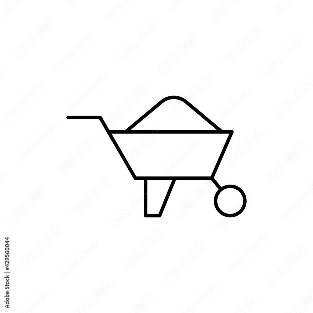 wheelbarrow icon in flat black line style, isolated on white background wheelbarrow icon in flat black line style, isolated on white background