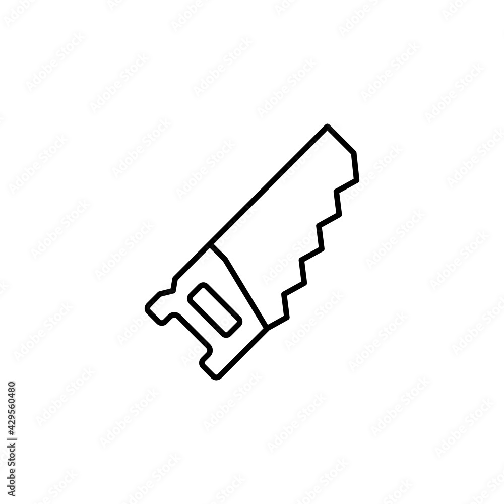 saw icon in flat black line style, isolated on white background 