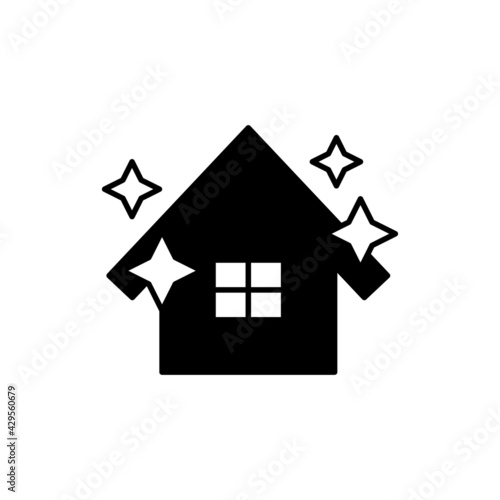 Clean house, housework  icon in solid black flat shape glyph icon, isolated on white background 