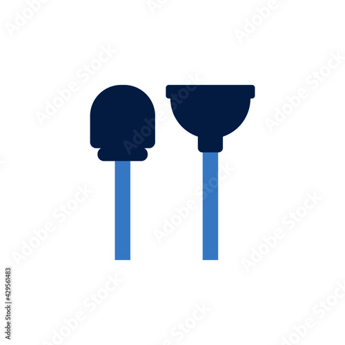 Brush and plunger icon in color icon, isolated on white background 