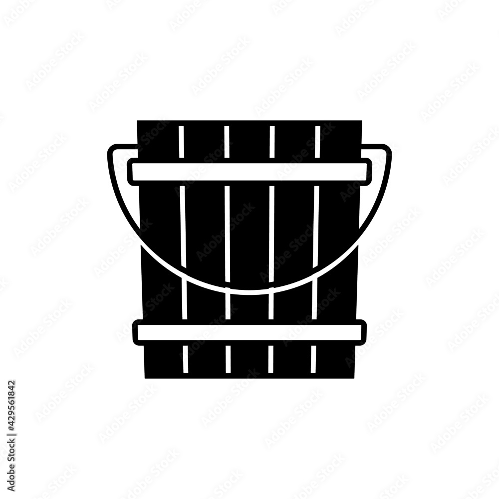 Wood Bucket icon in solid black flat shape glyph icon, isolated on white background Wood Bucket icon in solid black flat shape glyph icon, isolated on white background