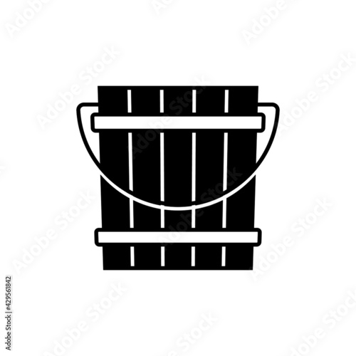 Wood Bucket icon in solid black flat shape glyph icon, isolated on white background 