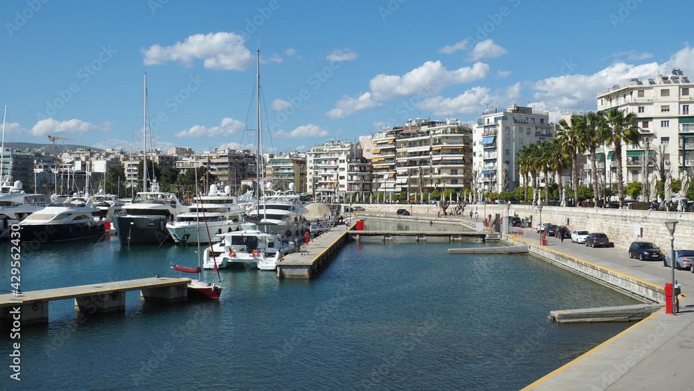 Beautiful Marina and round port of Zea or Pasalimani in the heart of Piraeus, Attica, Greece