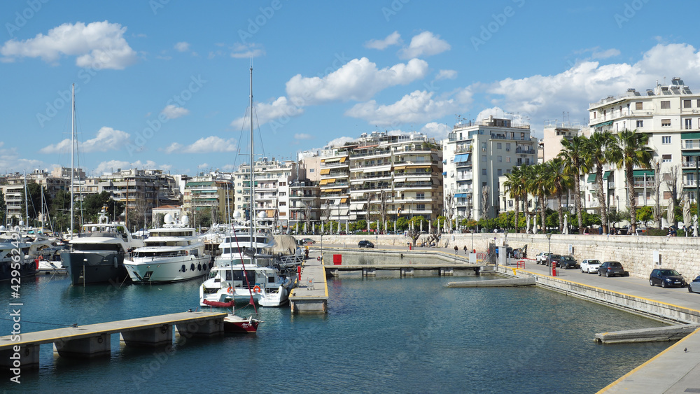 Beautiful Marina and round port of Zea or Pasalimani in the heart of Piraeus, Attica, Greece